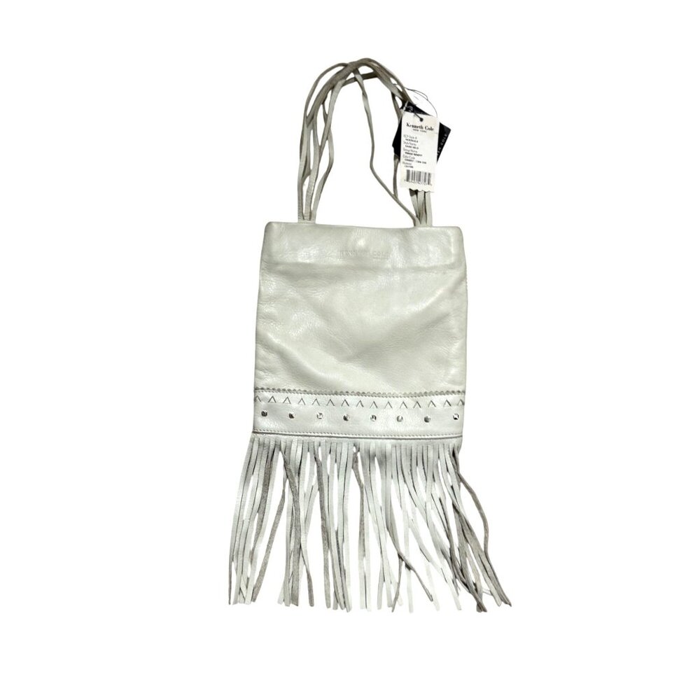Kenneth Cole Women's Handbag Purse Cement Leather Fringe Benefit Studded NEW